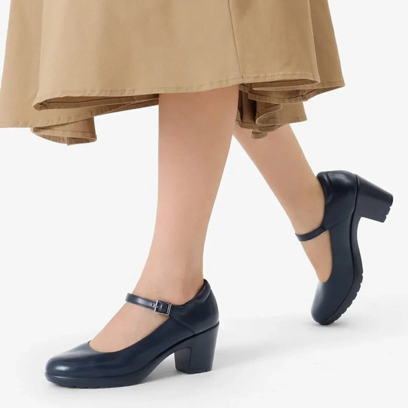 Women's Chunky Low  Block Heels Mary Jane Closed Toe Work Pumps Round Toe Shoes - Picture 2 of 3